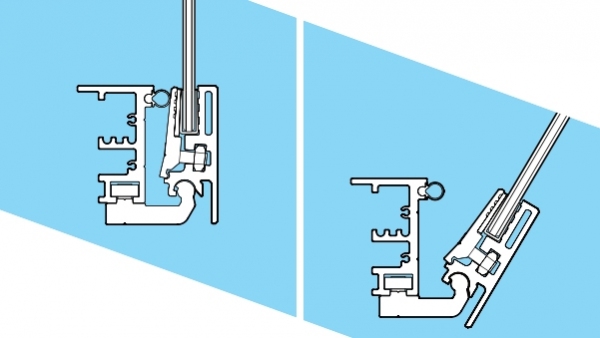 Tilt-forward opening system for tempered flat linea glasses - NEM 076