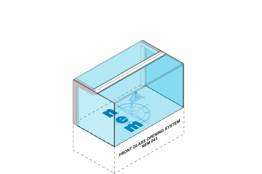 Lift up opening system for tempered flat, double curve and R20 linear glass panels - NEM 043 - 5