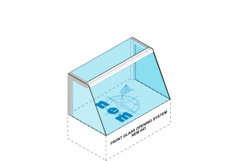 Lift up opening system for tempered flat, double curve and R20 linear glass panels - NEM 043 - 7