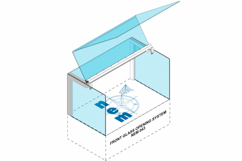 Lift up opening system for tempered flat, double curve and R20 linear glass panels - NEM 043 - 6