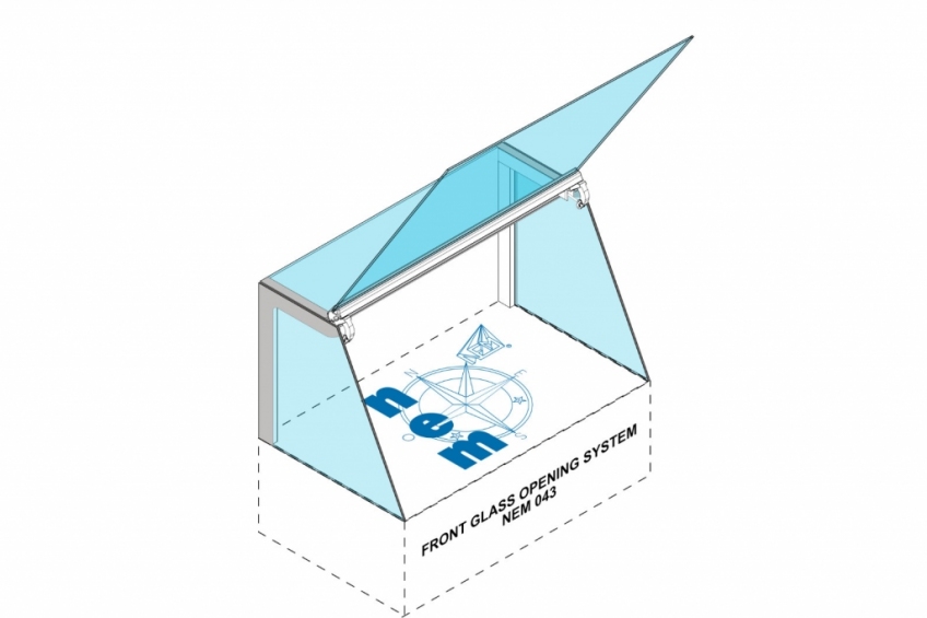 Lift up opening system for tempered flat, double curve and R20 linear glass panels - NEM 043 - 8