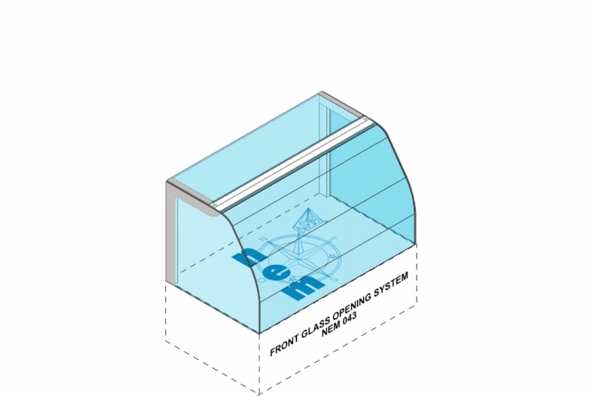 Lift up opening system for tempered flat, double curve and R20 linear glass panels - NEM 043 - 9