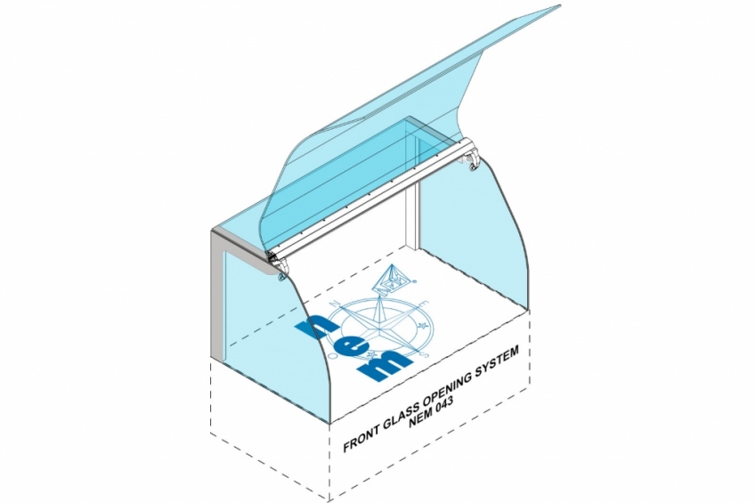 Lift up opening system for tempered flat, double curve and R20 linear glass panels - NEM 043 - 10