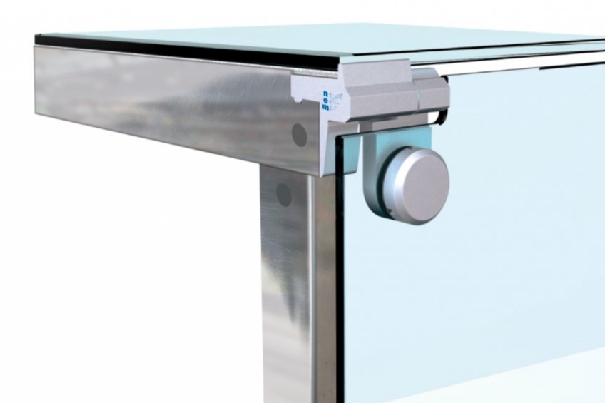 Professional stainless-steel lift-up opening system for linear flat glass panels - NEM 089 - 1