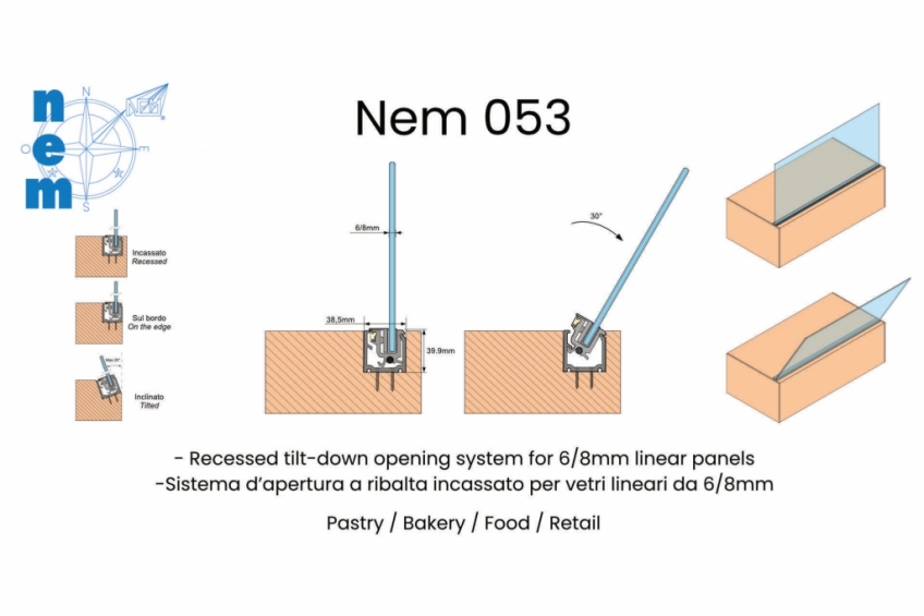 NEM 053 - Self-standing tilt down opening system for single and double glass panels - 1